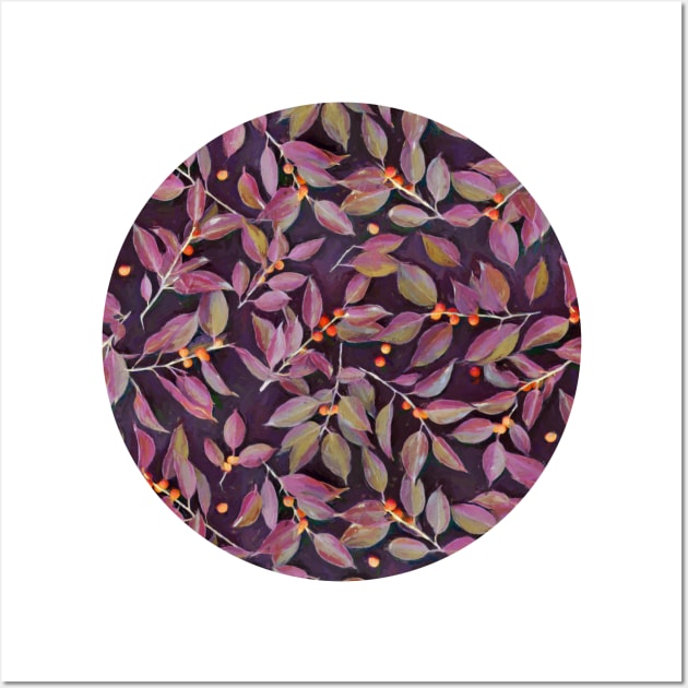 Leaves + Berries in Olive, Plum & Burnt Orange Wall Art by micklyn